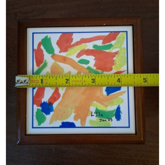 Handcrafted Wooden Trinket Box With Abstract Painted Tile Lid Artist Signed Lila - Picture 7 of 9
